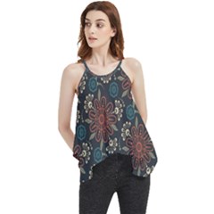 Retro Texture With Orange Flowers Floral Flowy Camisole Tank Top