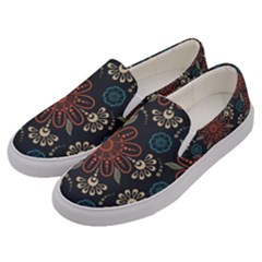 Retro Texture With Orange Flowers Floral Men s Canvas Slip Ons