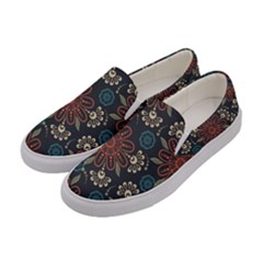 Retro Texture With Orange Flowers Floral Women s Canvas Slip Ons