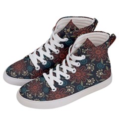 Retro Texture With Orange Flowers Floral Women s Hi-top Skate Sneakers