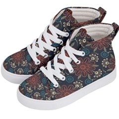 Retro Texture With Orange Flowers Floral Kids  Hi-top Skate Sneakers