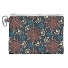 Retro Texture With Orange Flowers Floral Canvas Cosmetic Bag (xl)