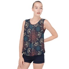 Retro Texture With Orange Flowers Floral Bubble Hem Chiffon Tank Top