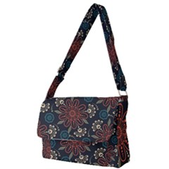 Retro Texture With Orange Flowers Floral Full Print Messenger Bag (s)