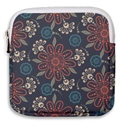 Retro Texture With Orange Flowers Floral Mini Square Pouch