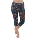 Retro Texture With Orange Flowers Floral Lightweight Velour Capri Yoga Leggings View1