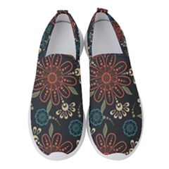 Retro Texture With Orange Flowers Floral Women s Slip On Sneakers