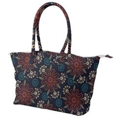 Retro Texture With Orange Flowers Floral Canvas Shoulder Bag