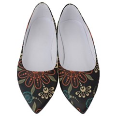 Retro Texture With Orange Flowers Floral Women s Low Heels