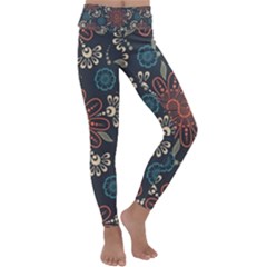 Retro Texture With Orange Flowers Floral Kids  Lightweight Velour Classic Yoga Leggings