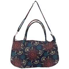 Retro Texture With Orange Flowers Floral Removable Strap Handbag