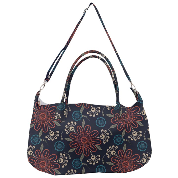 Retro Texture With Orange Flowers Floral Removable Strap Handbag