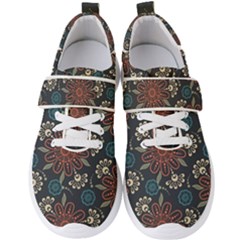 Retro Texture With Orange Flowers Floral Men s Velcro Strap Shoes