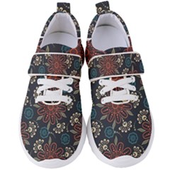 Retro Texture With Orange Flowers Floral Women s Velcro Strap Shoes