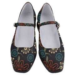 Retro Texture With Orange Flowers Floral Women s Mary Jane Shoes