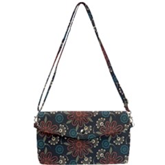 Retro Texture With Orange Flowers Floral Removable Strap Clutch Bag