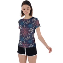 Retro Texture With Orange Flowers Floral Back Circle Cutout Sports T-shirt