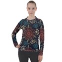 Retro Texture With Orange Flowers Floral Women s Pique Long Sleeve T-Shirt View1