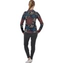 Retro Texture With Orange Flowers Floral Women s Pique Long Sleeve T-Shirt View2