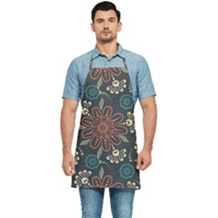 Retro Texture With Orange Flowers Floral Kitchen Apron