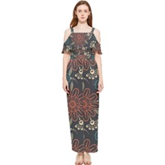 Retro Texture With Orange Flowers Floral Draped Sleeveless Chiffon Jumpsuit