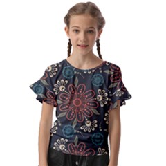 Retro Texture With Orange Flowers Floral Kids  Cut Out Flutter Sleeves