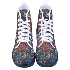 Retro Texture With Orange Flowers Floral Women s High-top Canvas Sneakers