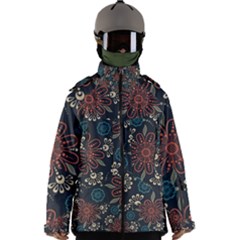 Retro Texture With Orange Flowers Floral Men s Zip Ski And Snowboard Waterproof Breathable Jacket