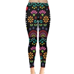 Mexican Folk Art Seamless Pattern Colorful Everyday Leggings 