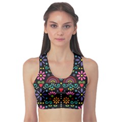 Mexican Folk Art Seamless Pattern Colorful Fitness Sports Bra