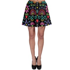 Mexican Folk Art Seamless Pattern Colorful Skater Skirt