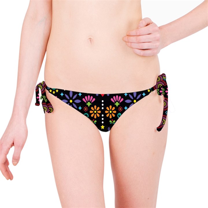 Mexican Folk Art Seamless Pattern Colorful Bikini Bottoms