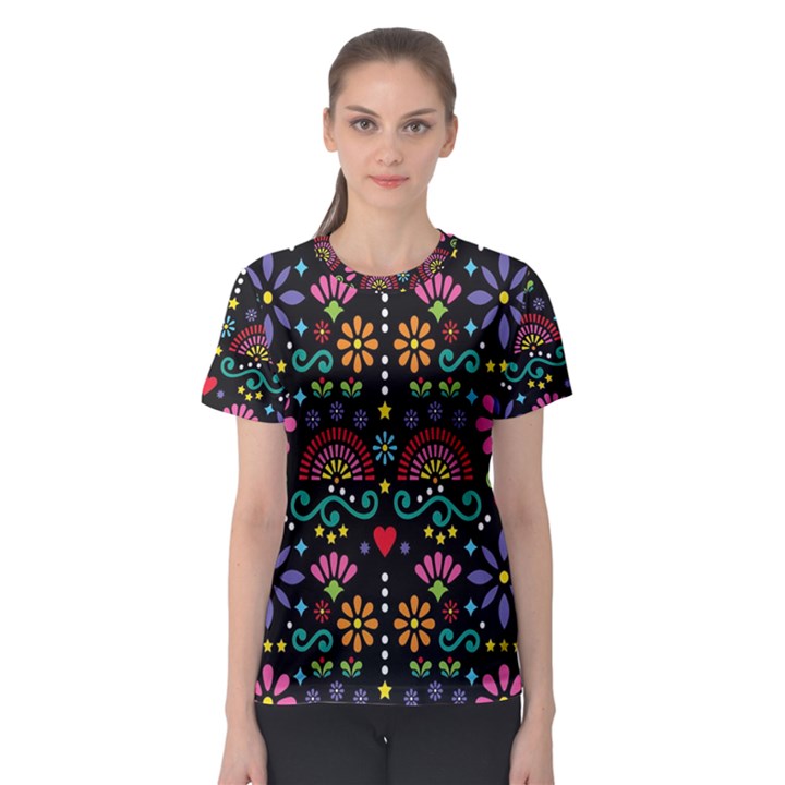 Mexican Folk Art Seamless Pattern Colorful Women s Sport Mesh T-Shirt