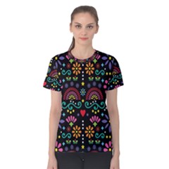 Mexican Folk Art Seamless Pattern Colorful Women s Cotton T-shirt