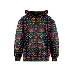 Mexican Folk Art Seamless Pattern Colorful Kids  Pullover Hoodie