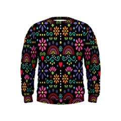 Mexican Folk Art Seamless Pattern Colorful Kids  Sweatshirt