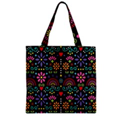 Mexican Folk Art Seamless Pattern Colorful Zipper Grocery Tote Bag by Paksenen