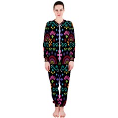 Mexican Folk Art Seamless Pattern Colorful Onepiece Jumpsuit (ladies)