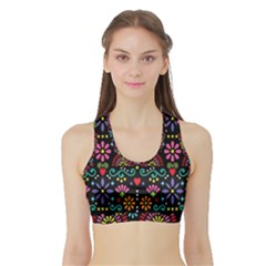 Mexican Folk Art Seamless Pattern Colorful Sports Bra With Border