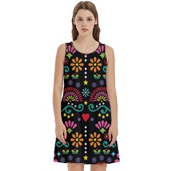 Mexican Folk Art Seamless Pattern Colorful Round Neck Sleeve Casual Dress With Pockets by Paksenen