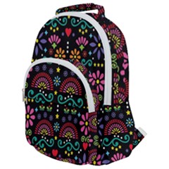 Mexican Folk Art Seamless Pattern Colorful Rounded Multi Pocket Backpack by Paksenen