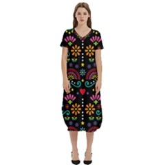 Mexican Folk Art Seamless Pattern Colorful T-shirt Midi Dress With Pockets