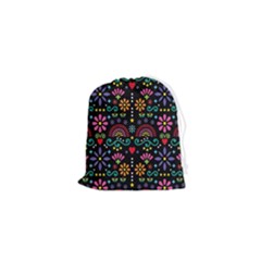 Mexican Folk Art Seamless Pattern Colorful Drawstring Pouch (xs)