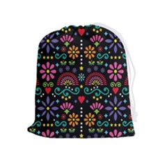 Mexican Folk Art Seamless Pattern Colorful Drawstring Pouch (xl)