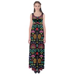 Mexican Folk Art Seamless Pattern Colorful Empire Waist Maxi Dress