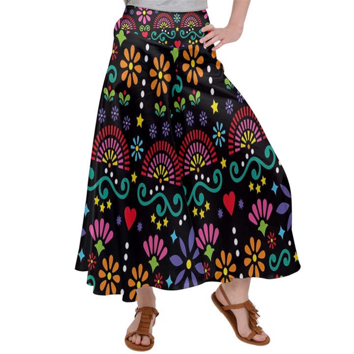 Mexican Folk Art Seamless Pattern Colorful Women s Satin Palazzo Pants