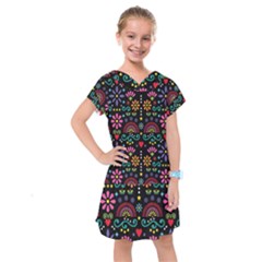 Mexican Folk Art Seamless Pattern Colorful Kids  Drop Waist Dress