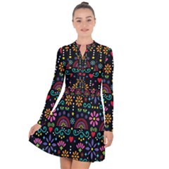 Mexican Folk Art Seamless Pattern Colorful Long Sleeve Panel Dress