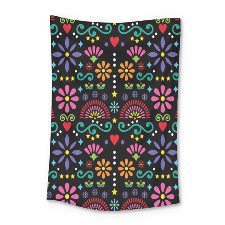 Mexican Folk Art Seamless Pattern Colorful Small Tapestry