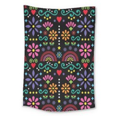 Mexican Folk Art Seamless Pattern Colorful Large Tapestry